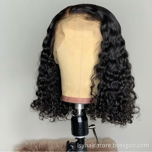Short Brazilian Deep Curly  13x6 Lace Front Wigs Human Hair Bob 150% Density Glueless Lace Front Wigs Pre Plucked With Baby Hair
